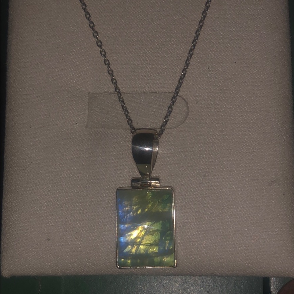 Rare green moonstone sterling silver necklace